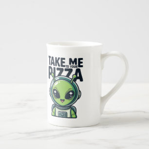 Söt utomjording Ta mig till din pizza Astronaut Benporslin Mugg