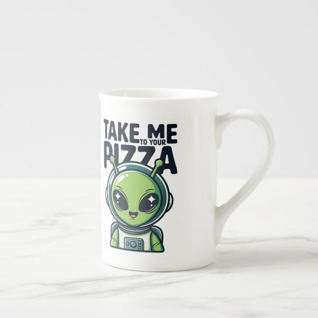 Söt utomjording Ta mig till din pizza Astronaut  Benporslin Mugg (Höger)