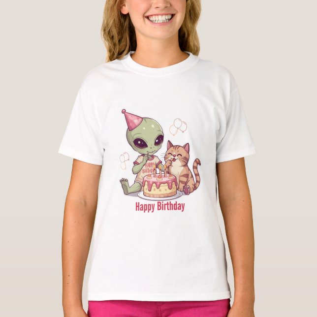 Söt utomjordisk födelsedagsfestdesign t shirt (Framsida)