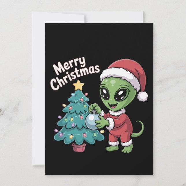 Söt utomjordisk jultomte Rolig julfirande Julkort (Framsida)