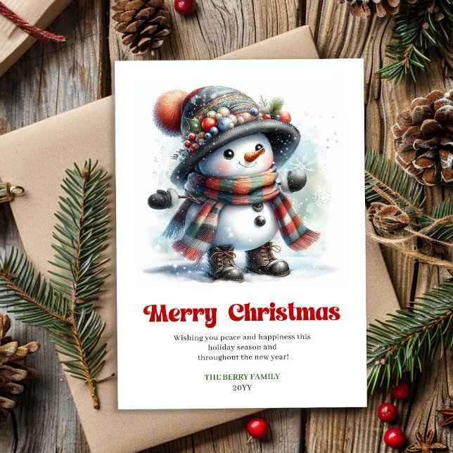Söt utskrivbar rolig snöman klassisk julkort (Cute printable funny snowman classic Xmas card)