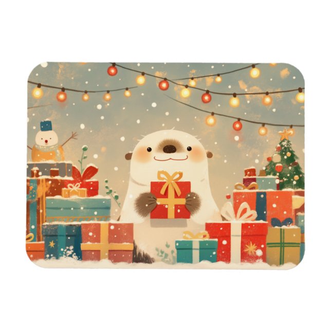 Söt utter med julklappar magnet (Horisontell)