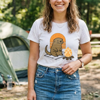 Söt utter med lägereld illustration camping t shirt
