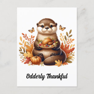 Söt utter med Thanksgiving-mat och fjärilar Vykort