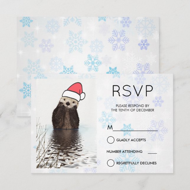 Söt utter som bär en tomtehatt jul RSVP Inbjudningar (Fram/baksida)