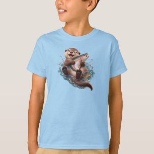 Söt utter som kramar en jättefisk – Rolig utter T Shirt
