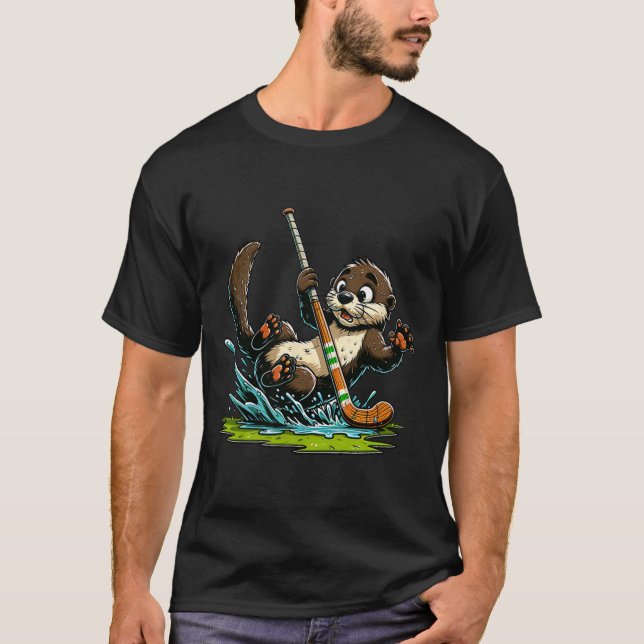 Söt utter som spelar hockey och stänker på dammrin t shirt (Framsida)