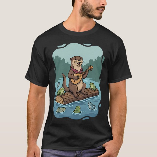 Söt utter som spelar mandolin flod vänner t shirt (Framsida)