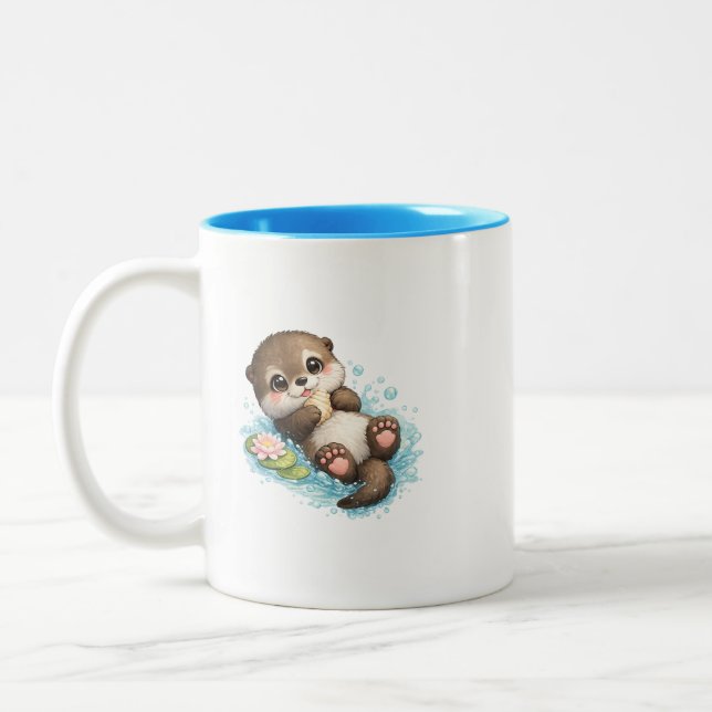 Söt utterbaby flytande dubbelsidig kaffemugg (Vänster)