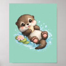 Söt utterbaby flyter i vatten Mintgrön