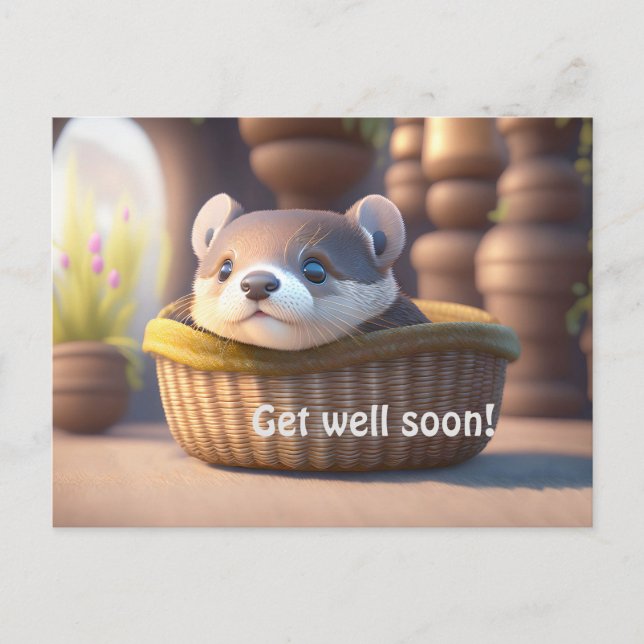 Söt utterbaby i en korg - anpassningsbar vykort (Framsida)