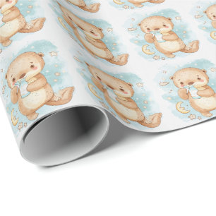 Söt utterbaby Pastell vattenfärg mönster Presentpapper