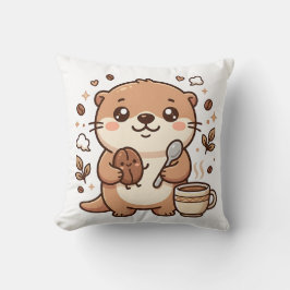 Söt utterböna & sked Kawaii kaffedekorativ P Kudde