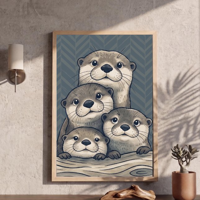 Söt utterfamilj Nurseries Konst Chevron Bakgrund P Poster (Skapare uppladdad)