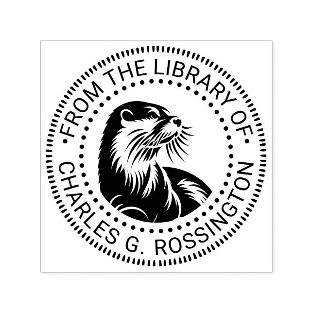 Söt utterhuvud #2 Rund bibliotekbok namn Självfärgande Stämpel (Design)