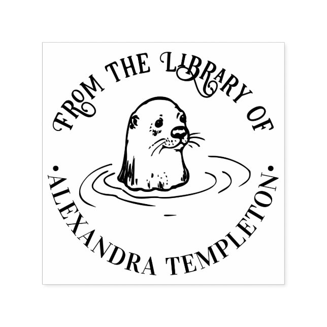 Söt utterhuvud rund bibliotek boknamn självfärgande stämpel (Design)