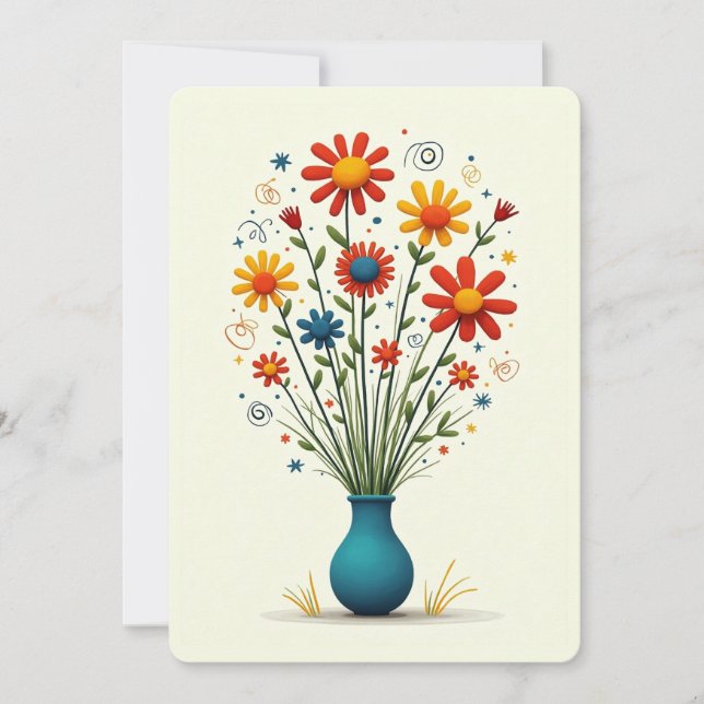 Söt Vacker Blomma Blommig Sortimentsvas Bukett Vas Julkort (Framsida)