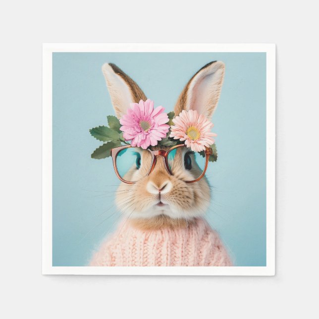 Söt, vacker bunny i en hatt i basket pappersservett (Framsidan)