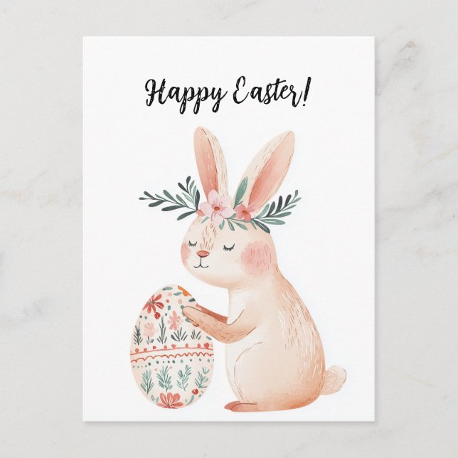 Söt vacker bunny med blommor och Påsk Helg Vykort (Framsida)