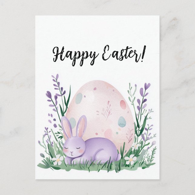 Söt vacker bunny med blommor och Påsk Vykort (Framsida)