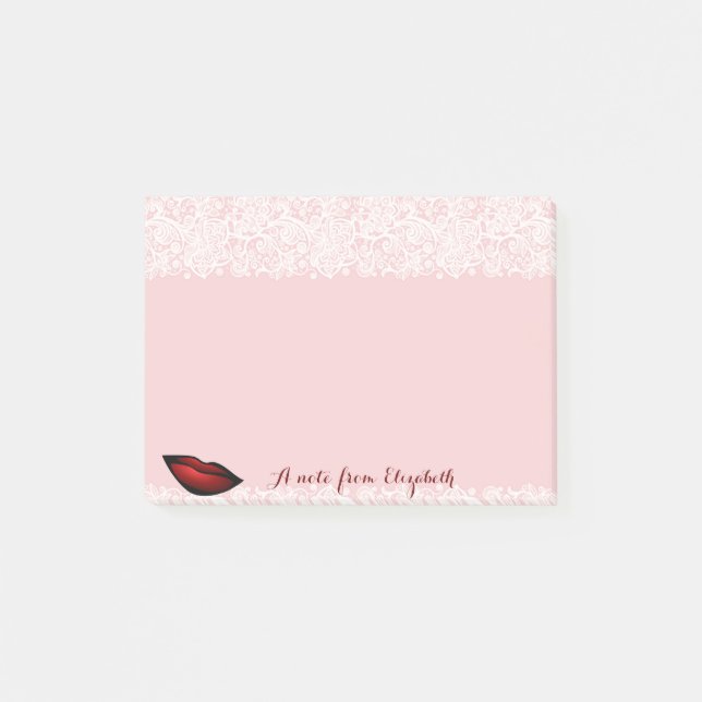 Söt, vacker, stilig, flickaktig, spets, röda läppa post-it block (Framsida)