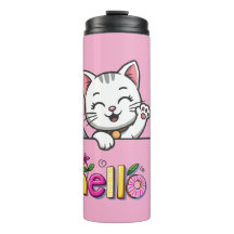 Söt vågande katt hej rosa termisk tumbler