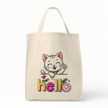 Söt vågande katt hello färgrik retro-toteväska