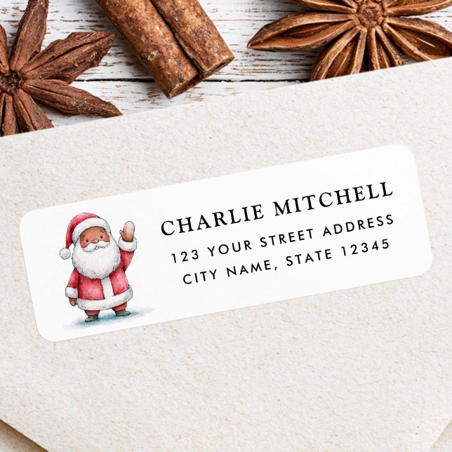 Söt vågande tomte julfirande returadress etikett (Cute waving Santa Christmas holiday return address Label)