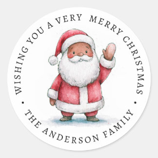Söt vågande tomteillustration God Jul Runt Klistermärke