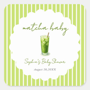 Söt vågig matcha baby grön baby shower-favor fyrkantigt klistermärke