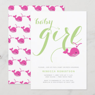 Söt val grön typografi baby girl shower inbjudningar