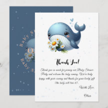 Söt val med tusenskönas baby shower tackkort