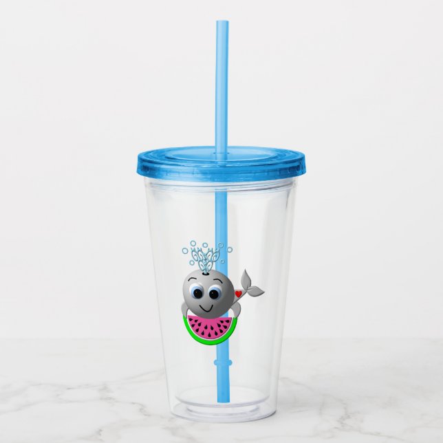 Söt val och vattenmelon take away mugg (Framsida)