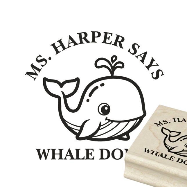 Söt val välgjort lärare beröm uppmuntran stämpel (funny whale done teacher encouragement rubber stamp)