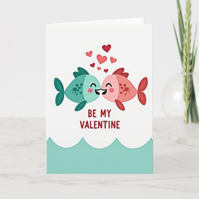 Söt valentin fisk kyss kort (Framsida)