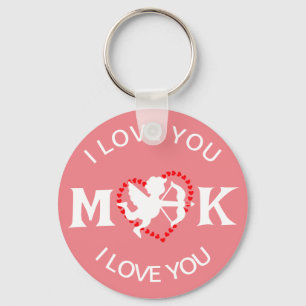 söt valentin med monogram elegant, svett för par nyckelring