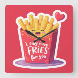 Söt valentin pommes frites pun fyrkantig klocka