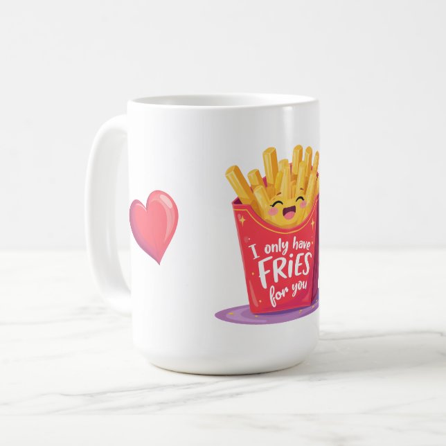 Söt valentin pommes frites-pun kaffemugg (Framsida vänster)