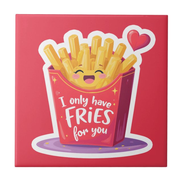 Söt valentin pommes frites-pun kakelplatta (Framsidan)