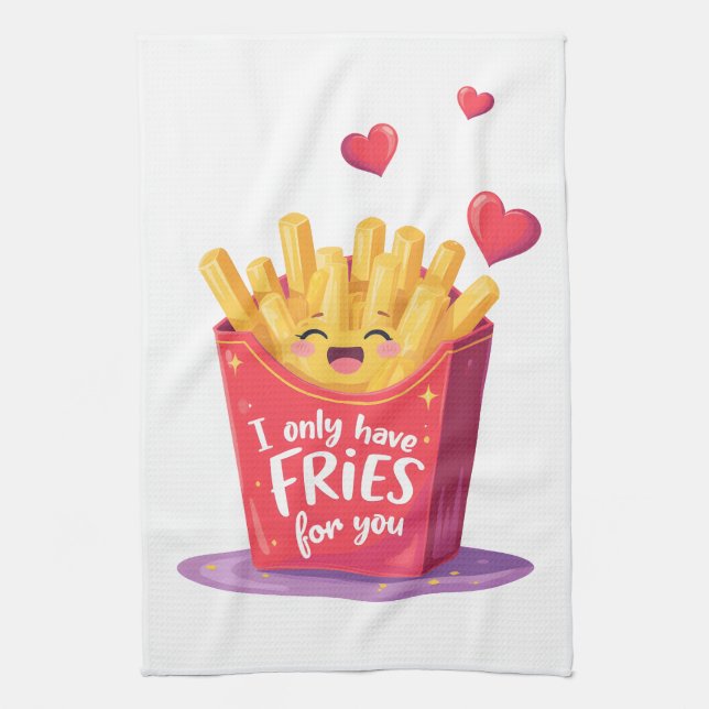 Söt valentin pommes frites-pun kökshandduk (Vertikal)