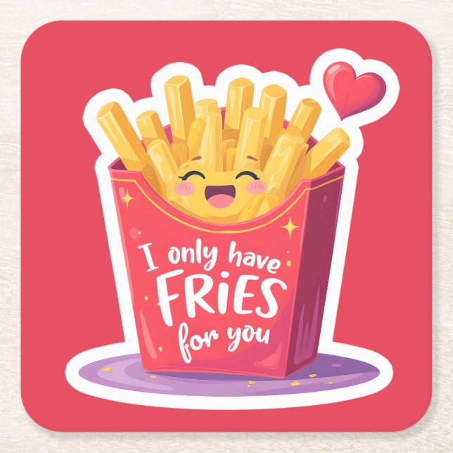 Söt valentin pommes frites pun underlägg papper kvadrat (Framsidan)