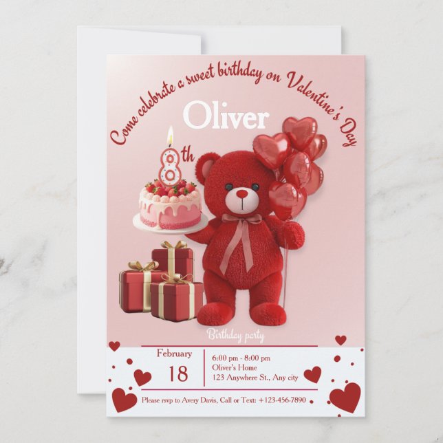 Söt valentinbursdagsinbjudan – 8-årsdag inbjudningar (Framsida)