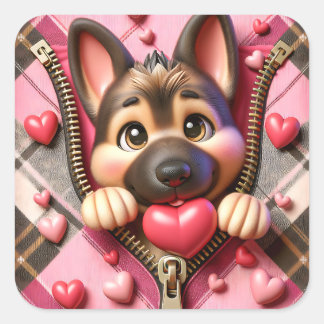 Söt Valentine-dragkedja hund Fyrkantigt Klistermärke
