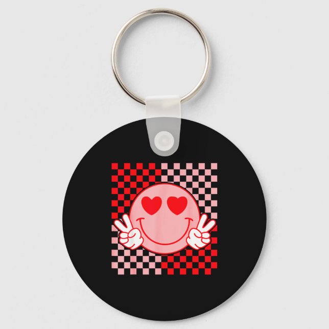 Söt valentinleende Smiley Rutig mönster Nyckelring (Framsida)
