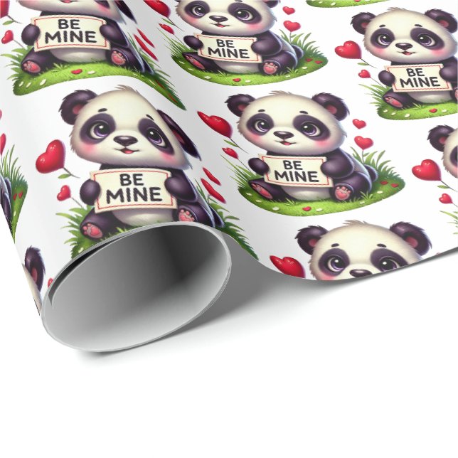 Söt valentinpanda björn rutigt mönster  presentpapper (Rullad Hörn)