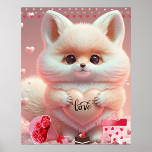 Söt valentinsdag orange räv som håller i hjärta Kä Poster