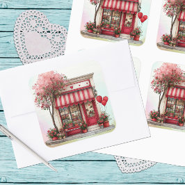 Söt valentinshop fyrkantigt klistermärke