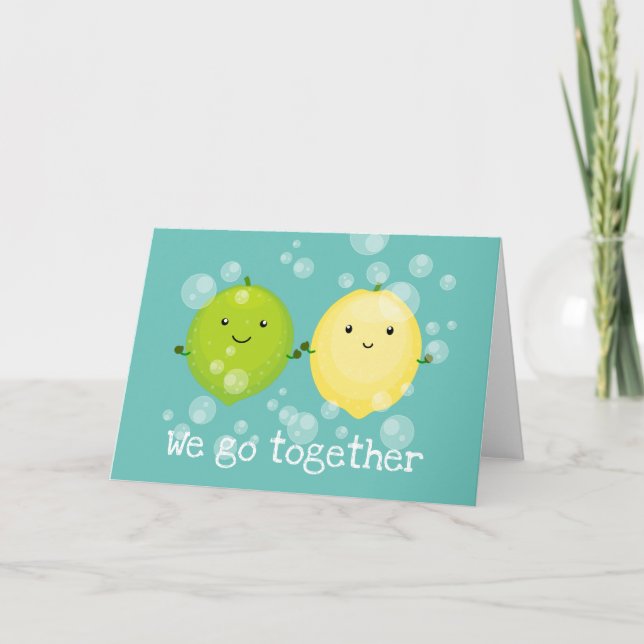 Söt valentinusillustration med citron och limefruk kort (Framsida)