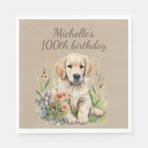 Söt valp av golden retriever firar 100-årsdag