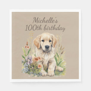 Söt valp av golden retriever firar 100-årsdag pappersservett